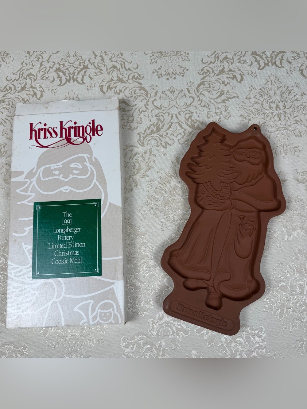 Vintage Kriss Kringle 1991 Longaberger Pottery Christmas Cookie Mold - Brown